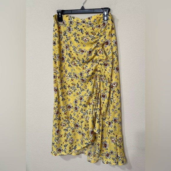 Max Studio Women’s Yellow Floral Print Ruched Front Asymmetrical MIDI Skirt s L - Picture 3 of 8